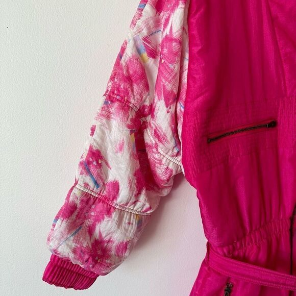 Etirel Vintage 1980s/90s Abstract Retro Pink Women’s Ski One Piece Snowsuit - Picture 6 of 16